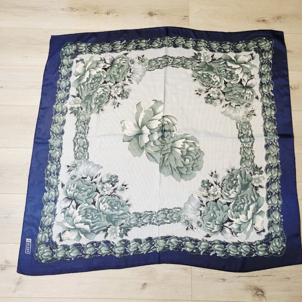 Blue Multi Floral Queen Brand Made in Italy Scarf